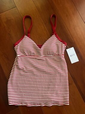 Sky Red and White Striped Swim Top